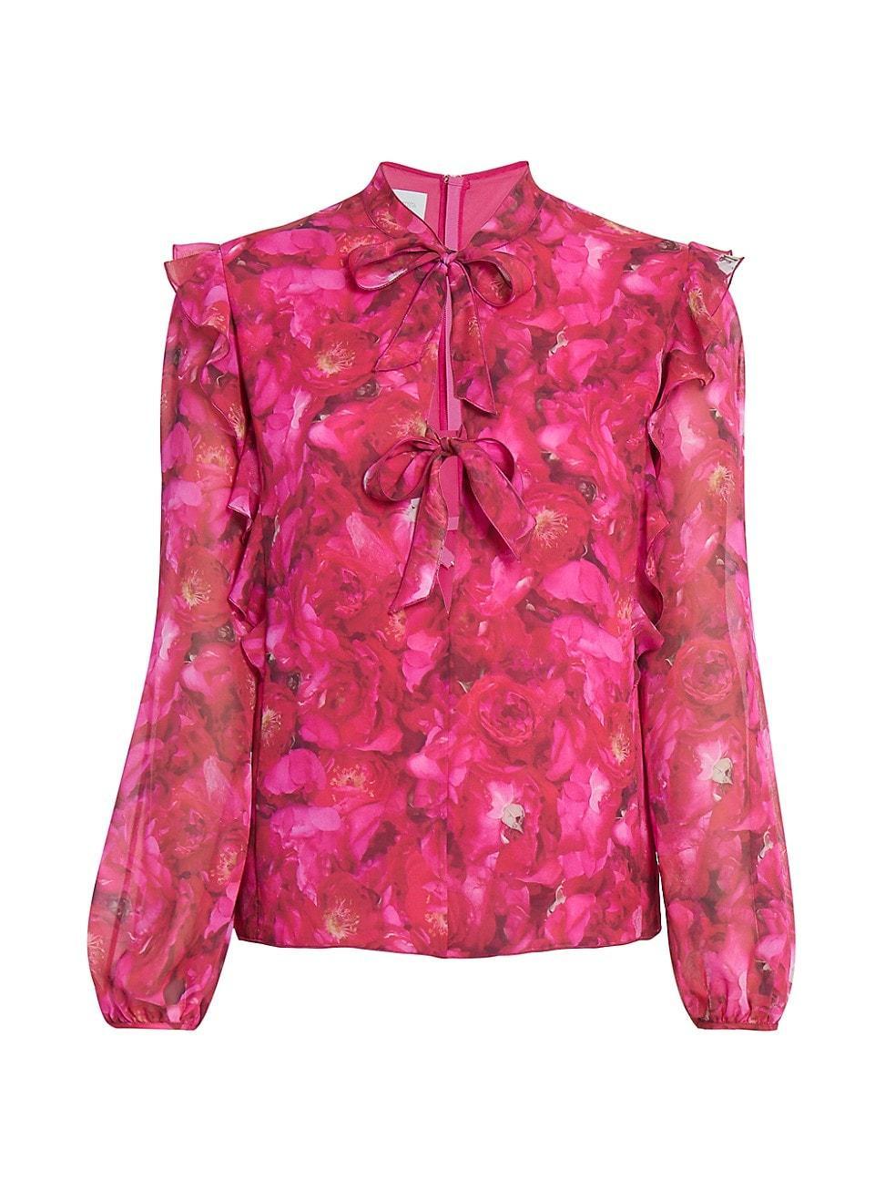 Womens Floral Silk Tie Blouse Product Image