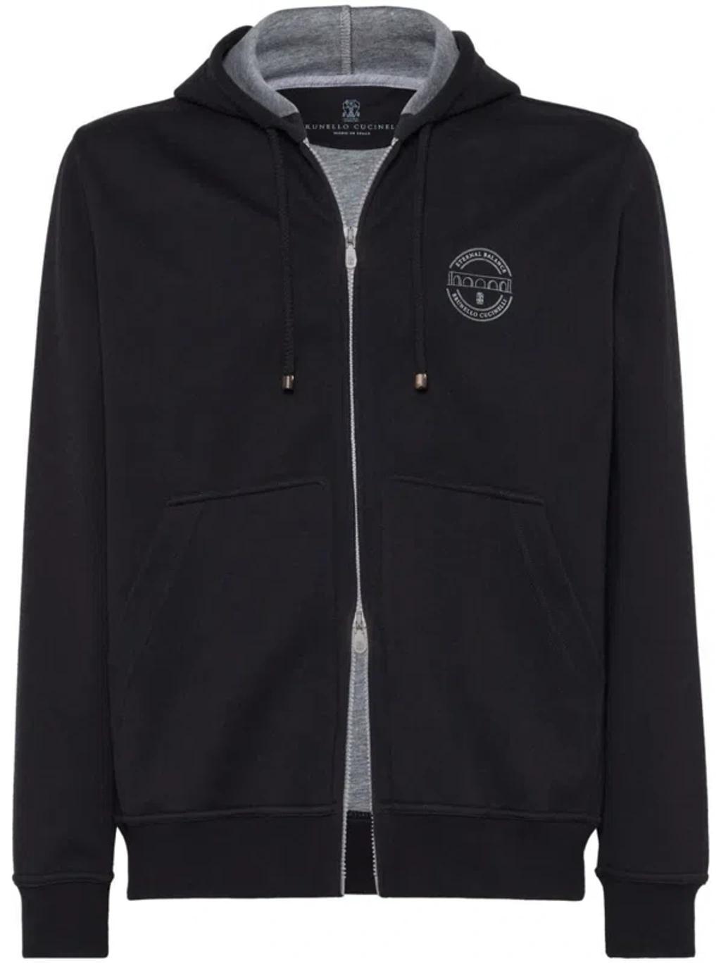 BRUNELLO CUCINELLI Logo-print Zipped Hoodie In Black Product Image