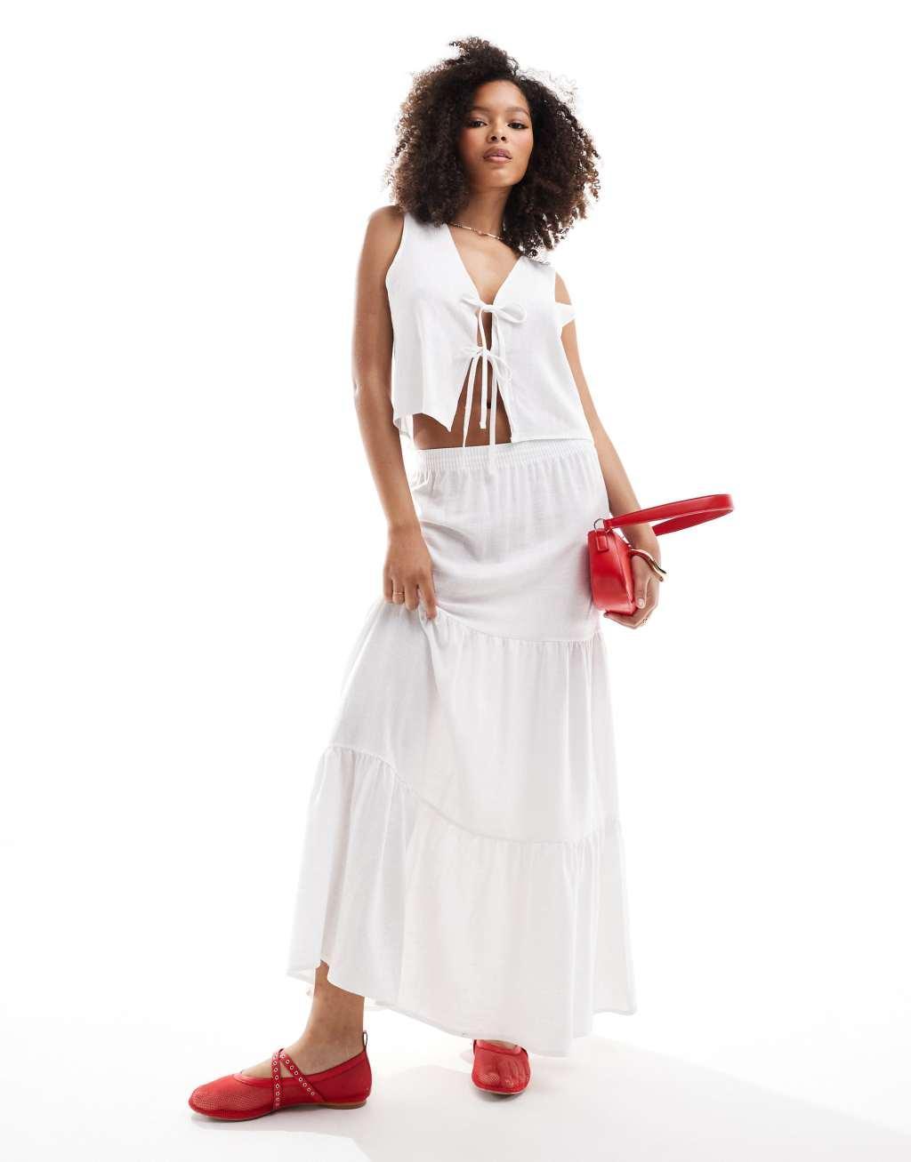 Miss Selfridge linen maxi skirt in white Product Image