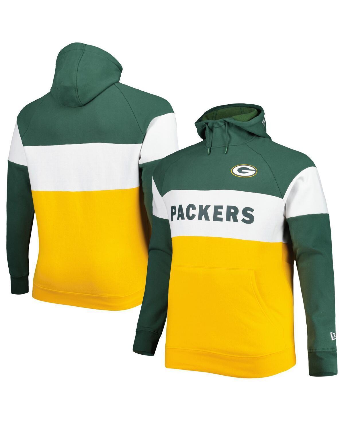 Mens New Era Green/Gold Green Bay Packers Big & Tall Current Colorblock Raglan Fleece Pullover Hoodie Product Image