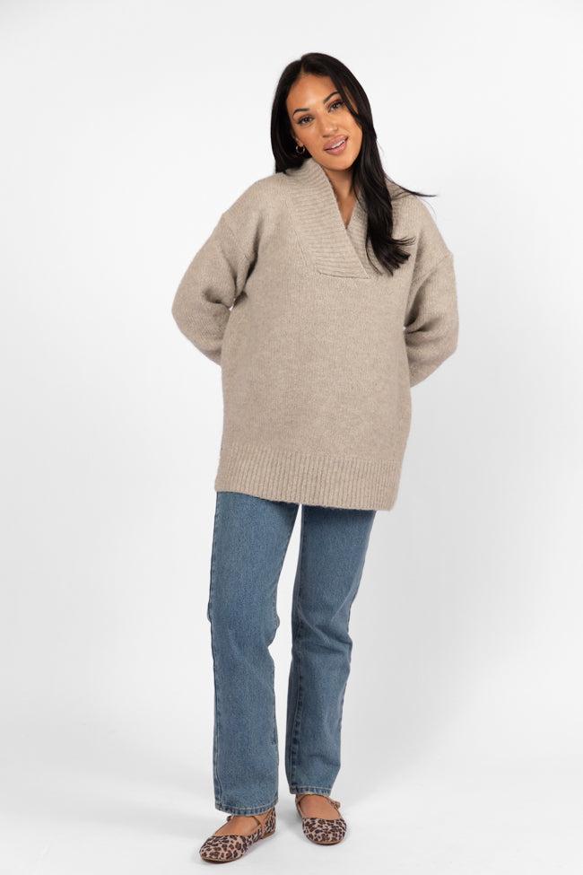 Relax Oatmeal Slouchy V-Neck Sweater Product Image