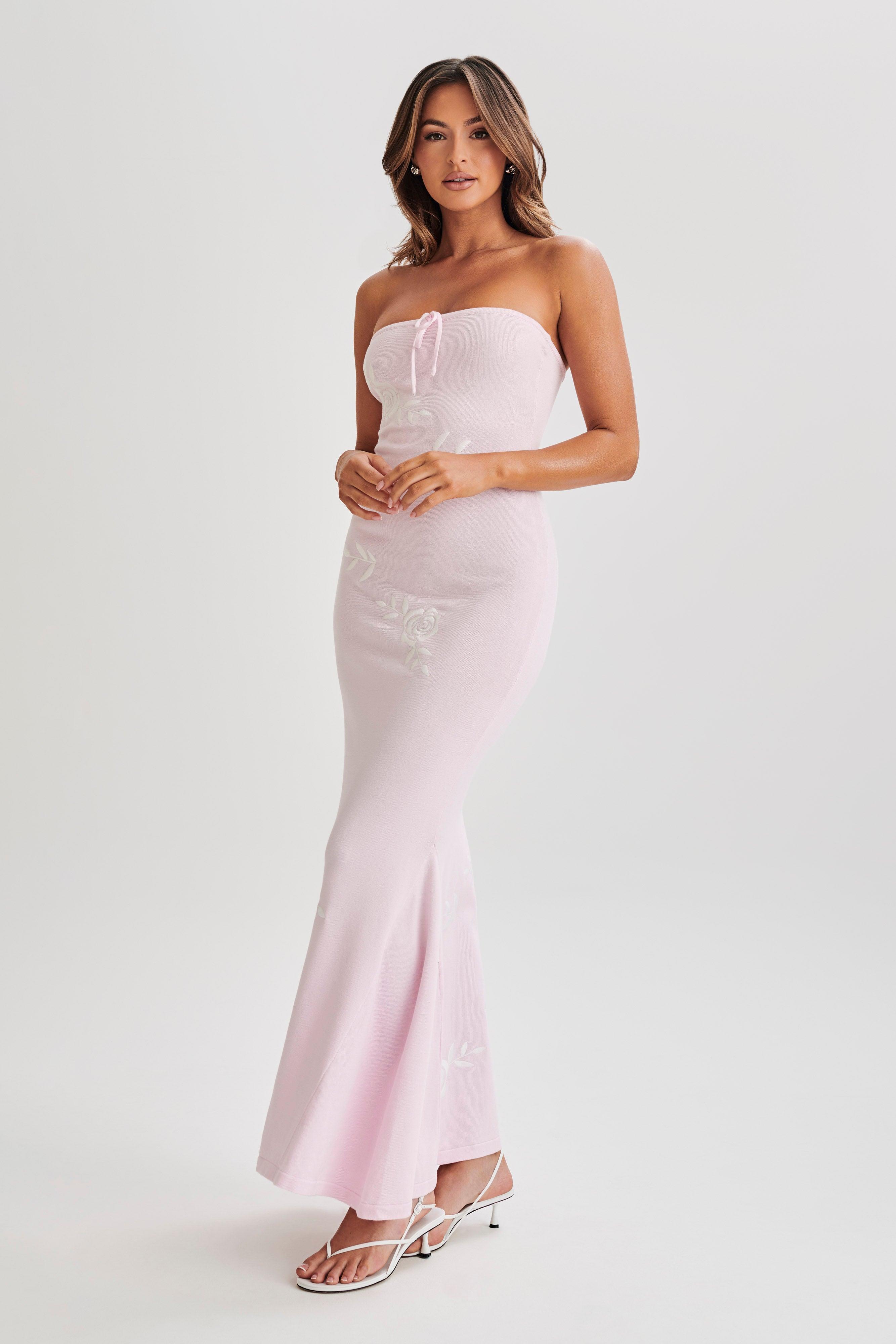 Lorelai Strapless Rose Knit Maxi Dress - Fairy Floss Pink Product Image