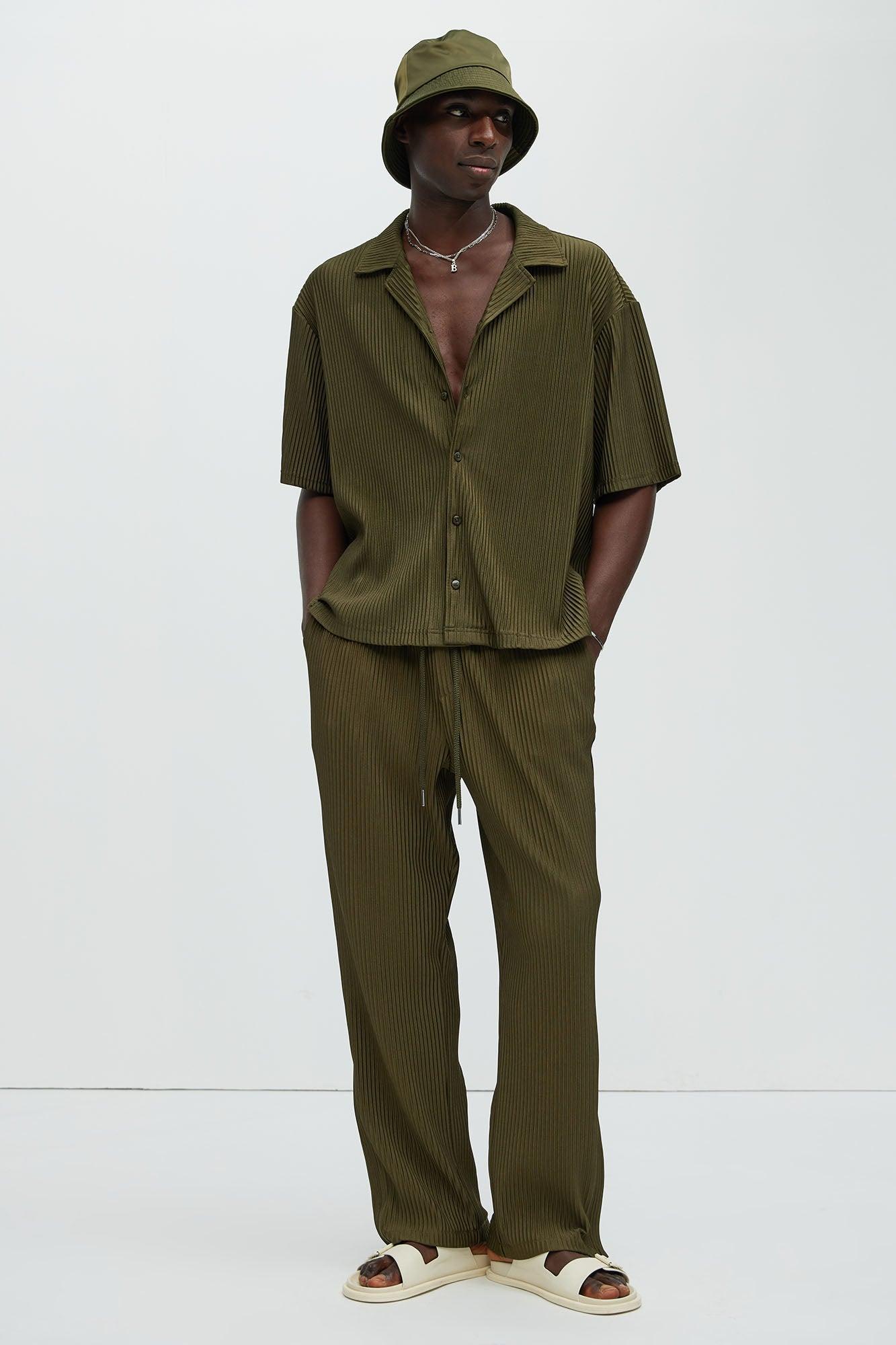 Potential Straight Pleated Pants - Olive Product Image