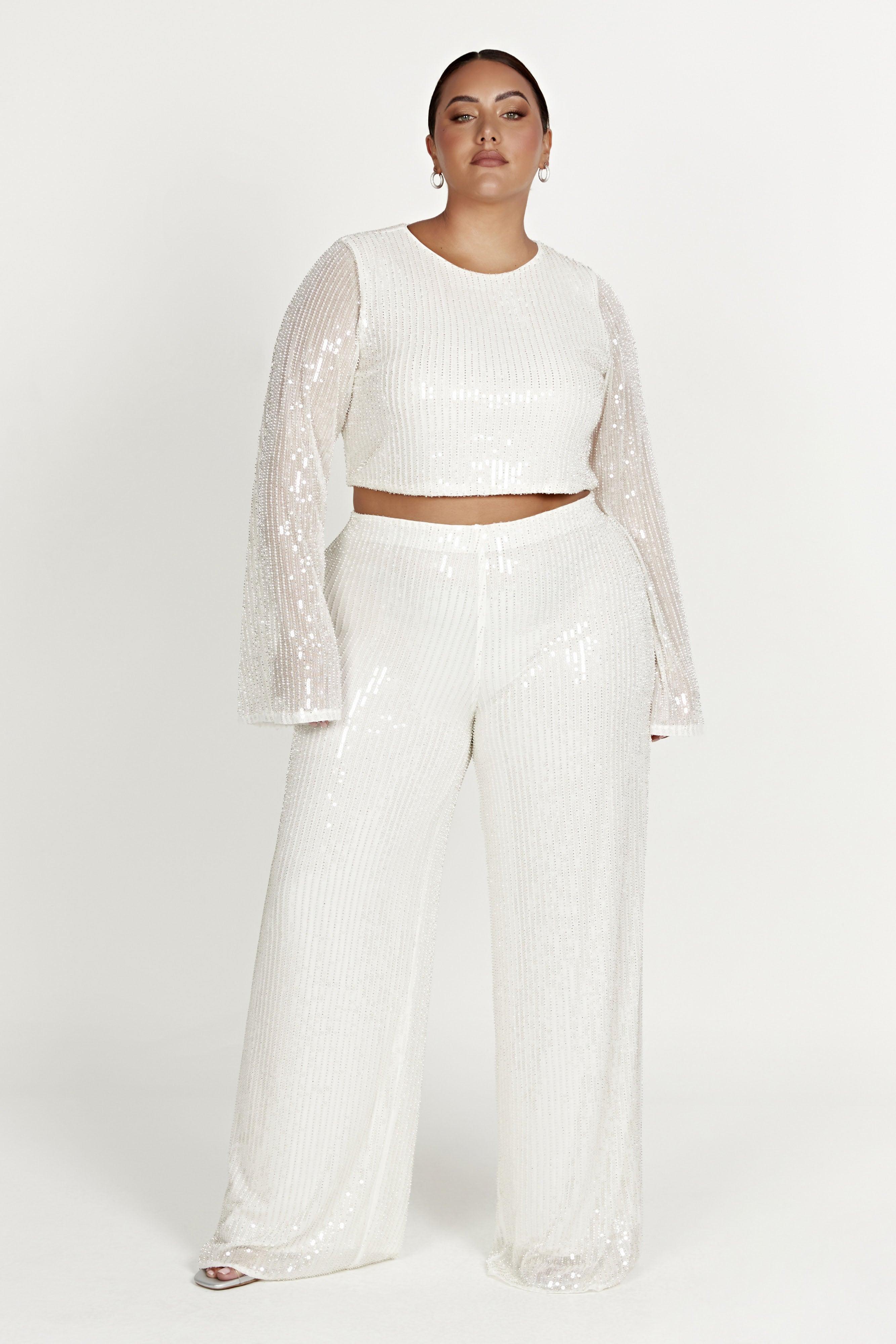 Diaz Sequin Pants - White Product Image