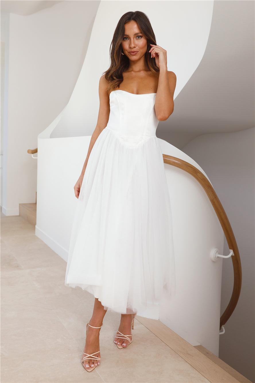 Castle Ballroom Satin Tulle Maxi Dress White Product Image