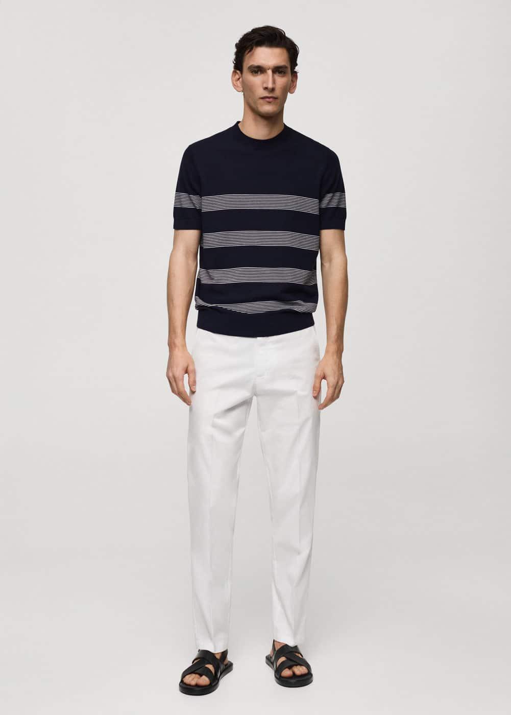 Mango Mens Striped Modal Cotton Knitted T-Shirt Product Image