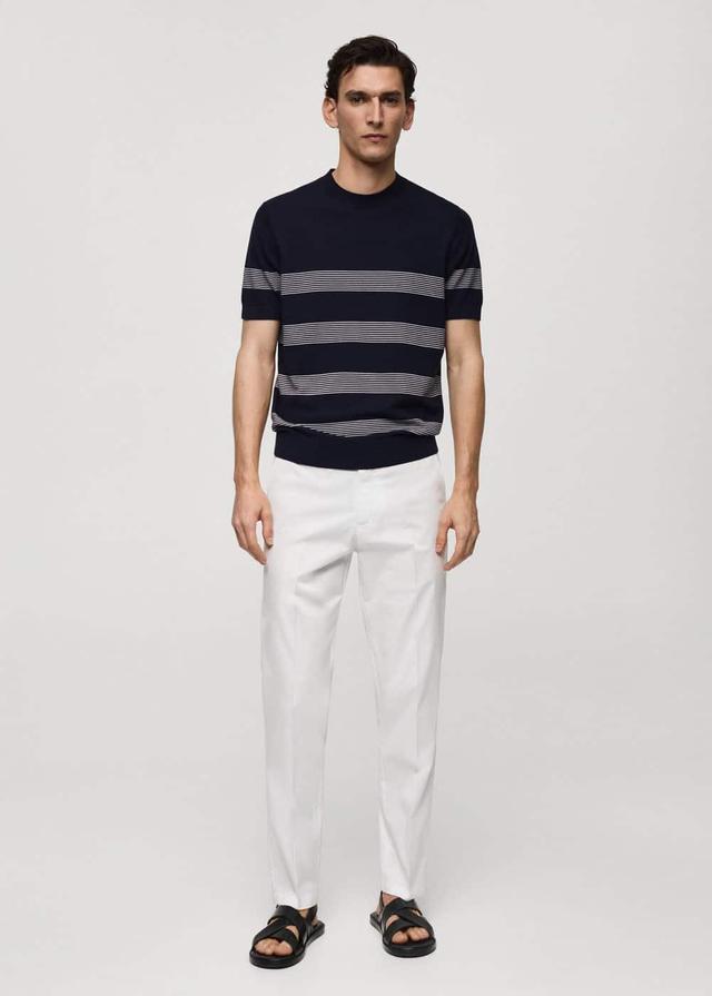 MANGO MAN - Striped modal cotton knitted t-shirt dark navyMen Product Image