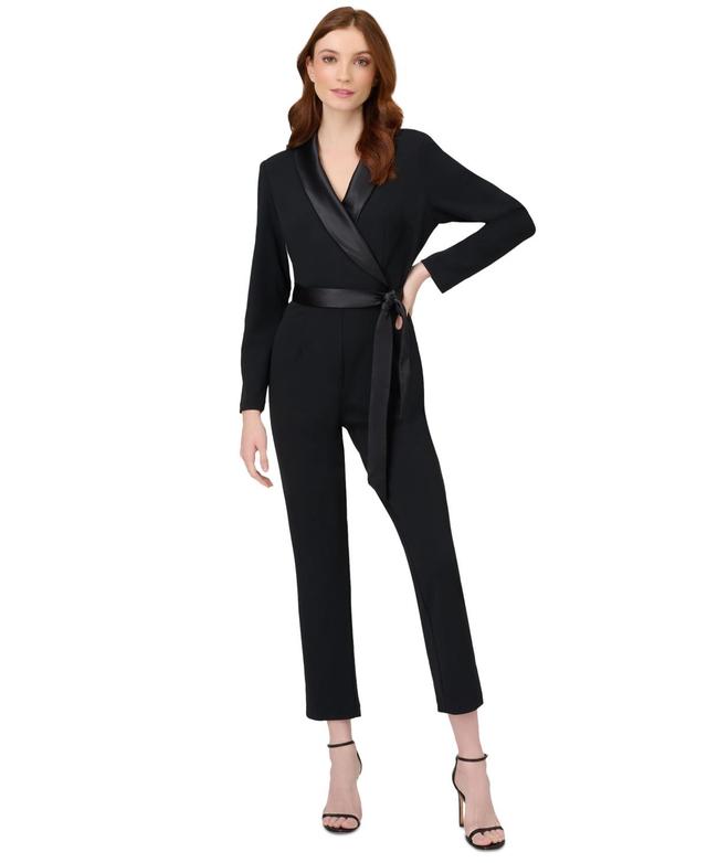 Adrianna Papell Stretch Shawl Collar Neck Long Sleeve Tuxedo Jumpsuit Product Image