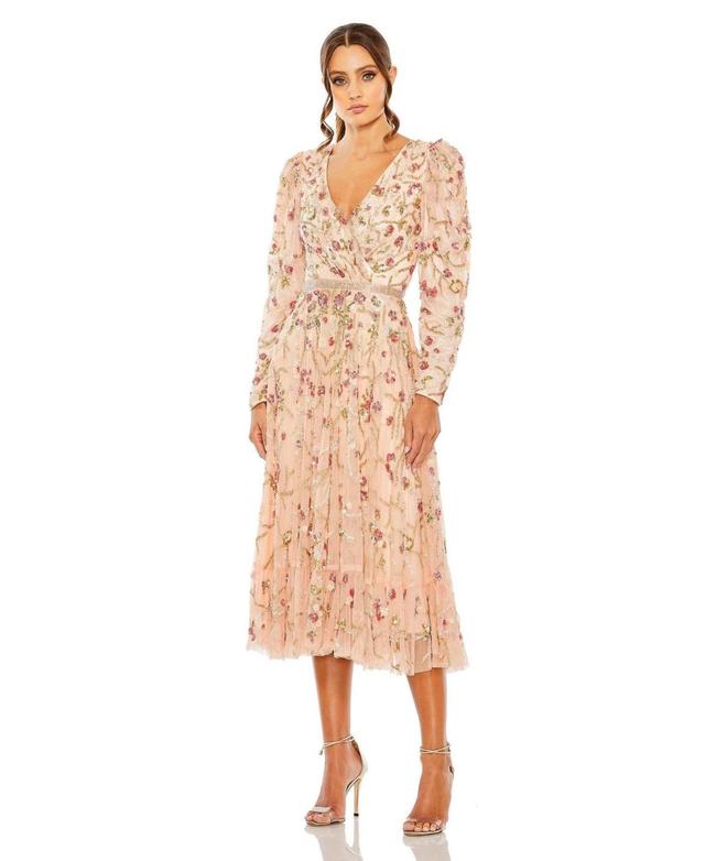 Womens Cocktail Embellished Floral Midi-Dress Product Image