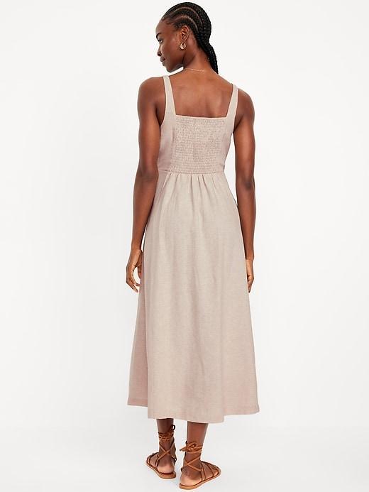 Fit &amp; Flare Linen-Blend Midi Dress Product Image