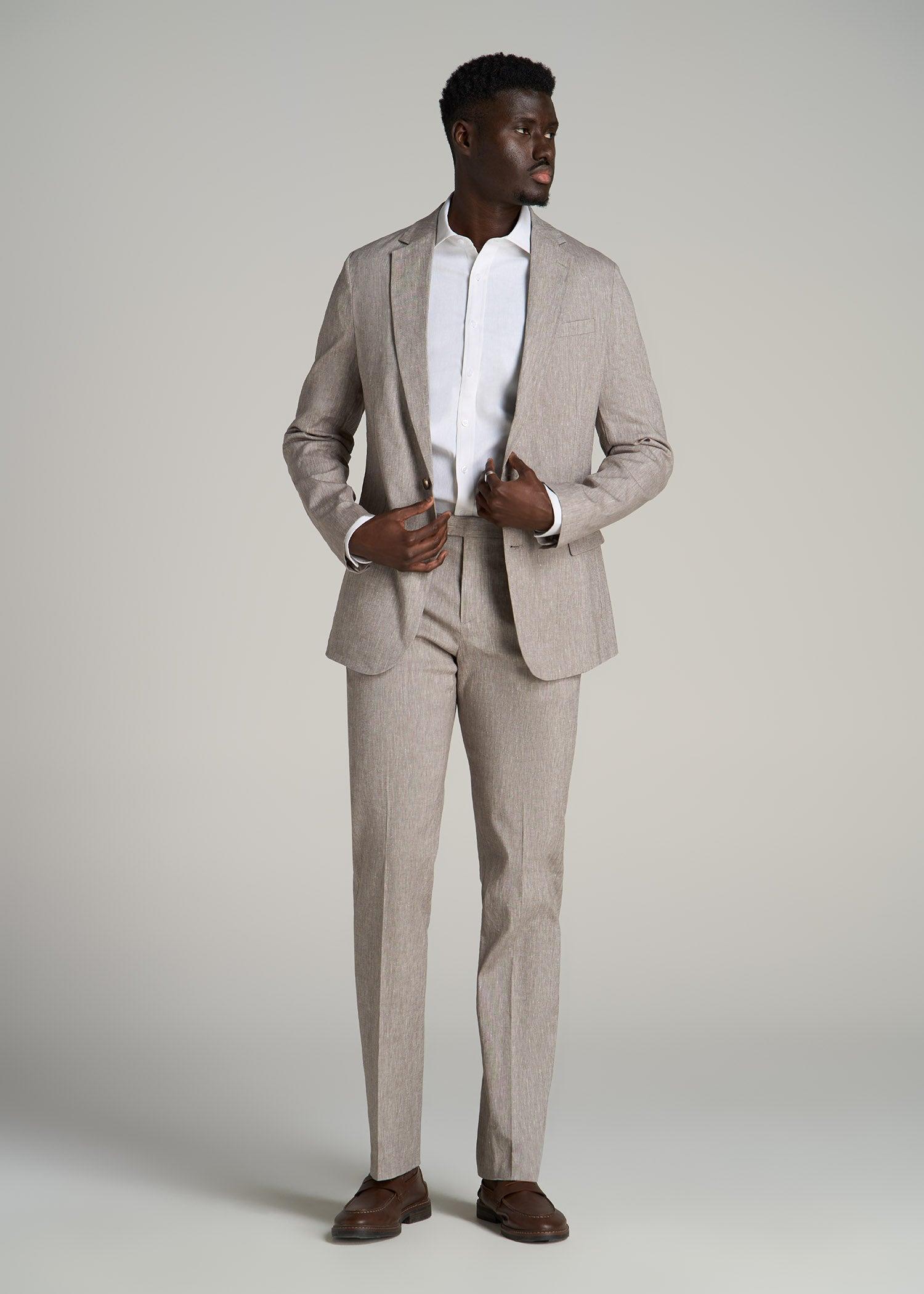 Stretch Linen Dress Pants for Tall Men in Brown Linen Male Product Image