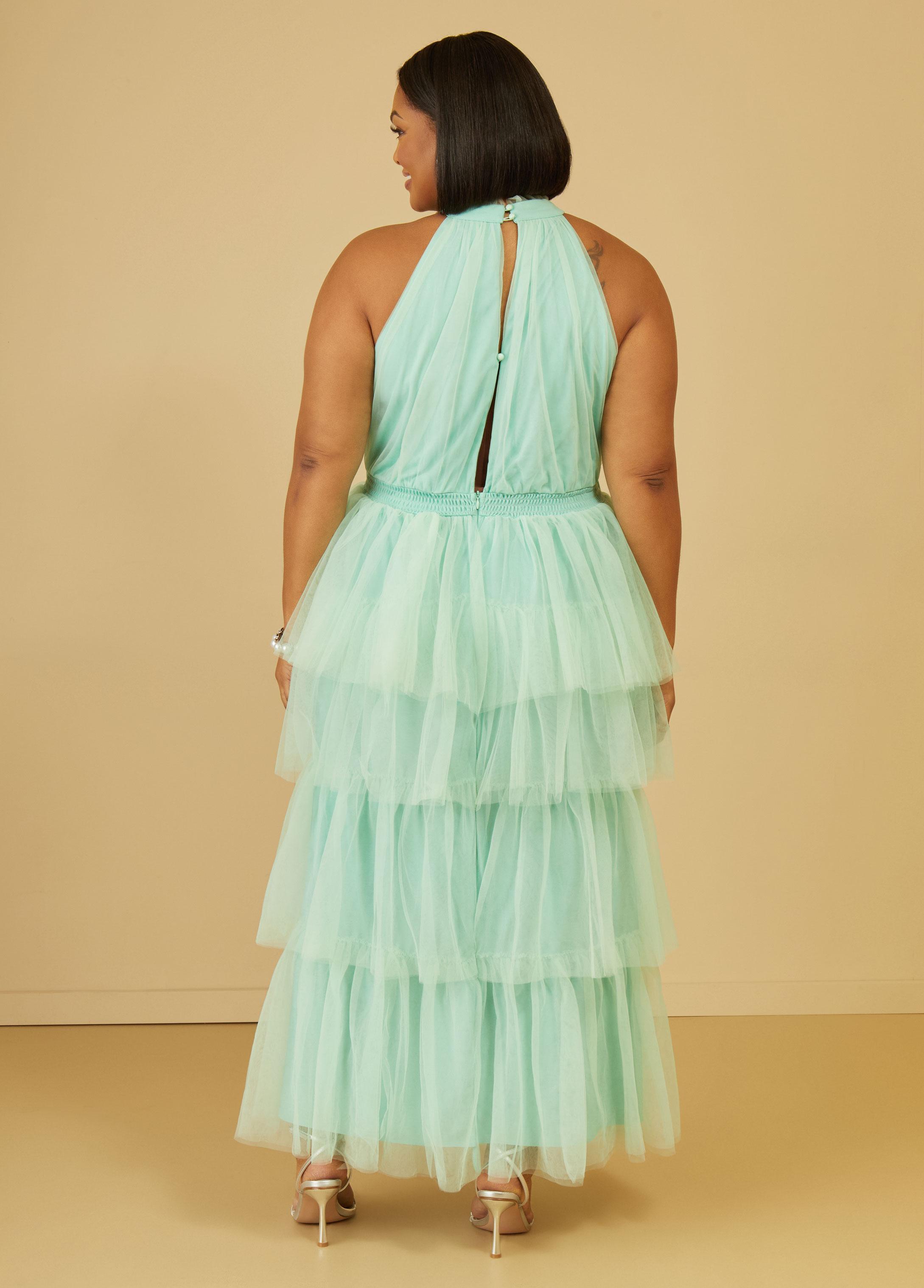 Plus Size Cutout Tiered Tulle Gown Ashley Stewart Product Image