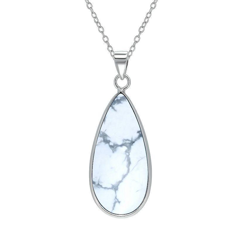 Aleure Precioso Sterling Silver Pear Shaped Gemstone Drop Pendant Necklace, Womens White Product Image