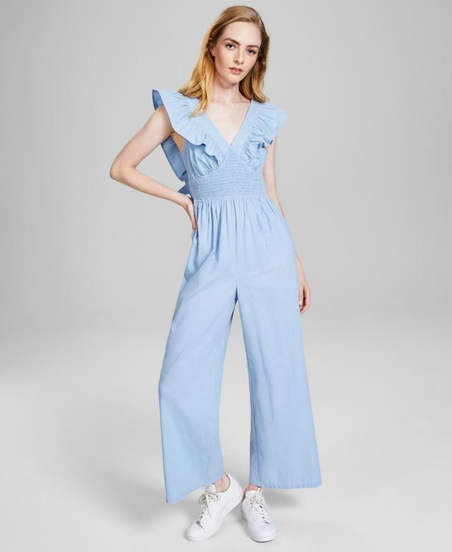 And Now This Womens Cotton V-Neck Ruffled Jumpsuit, Created for Macys Product Image