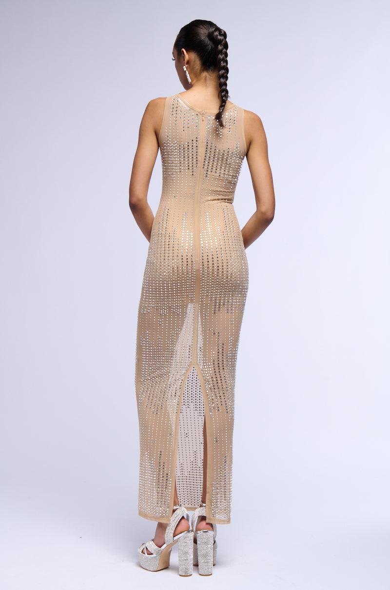 GLITZ AND GLAM RHINESTONE MESH MAXI DRESS Product Image