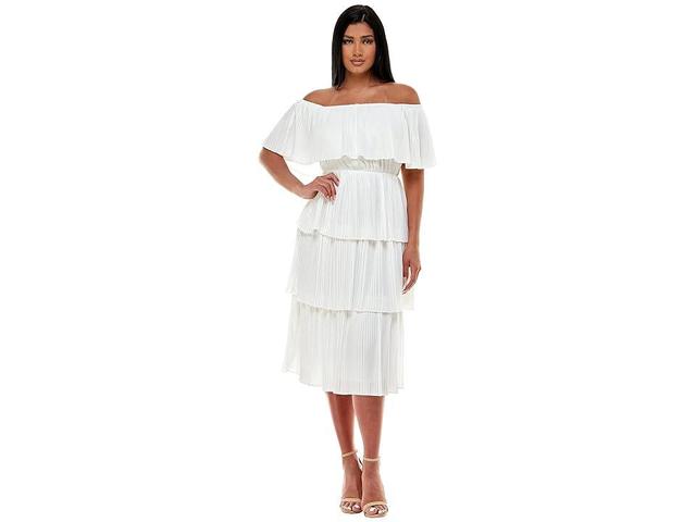 Bebe Off Shoulder Tiered Dress (White) Women's Clothing Product Image