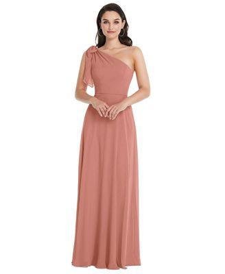 Womens Draped One-Shoulder Maxi Dress with Scarf Bow Product Image