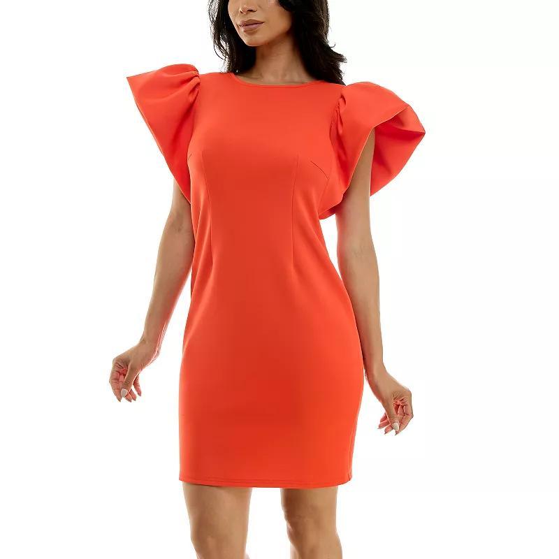 Womens Nina Leonard Ruffle Shoulder Sheath Mini Dress Product Image