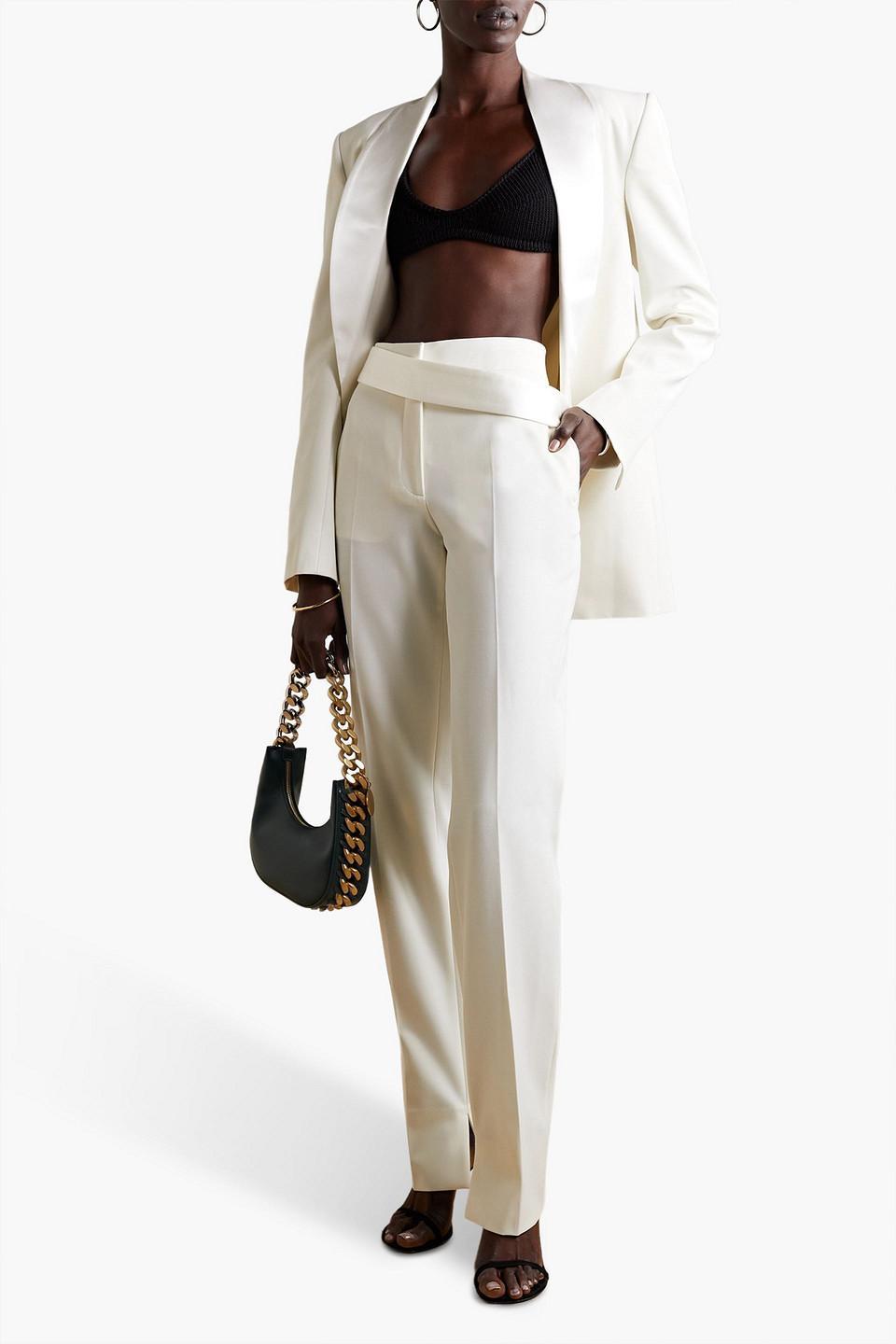 Satin-trimmed Twill Straight-leg Pants In Ecru Product Image