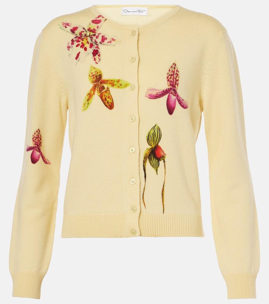 OSCAR DE LA RENTA Long Sleeve  Printed Orchid Cardigan In Banana Product Image