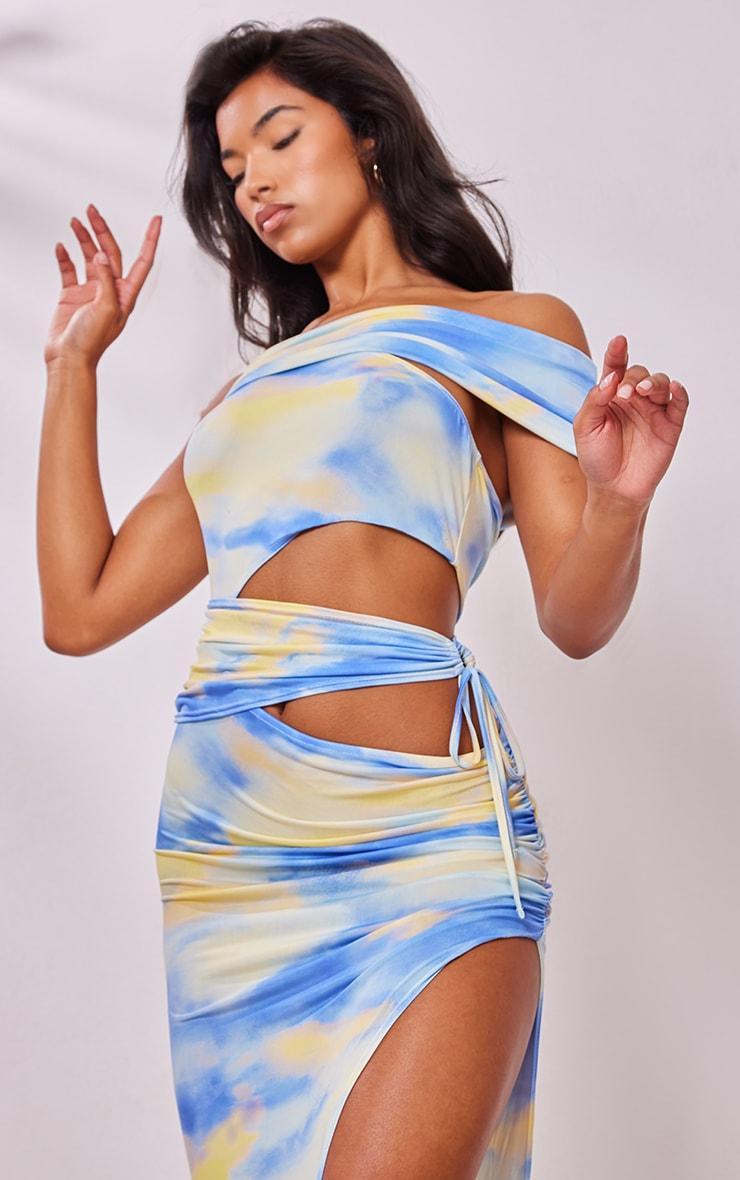 Blue Blurred Print Slinky Multi Cut Out Midaxi Dress Product Image