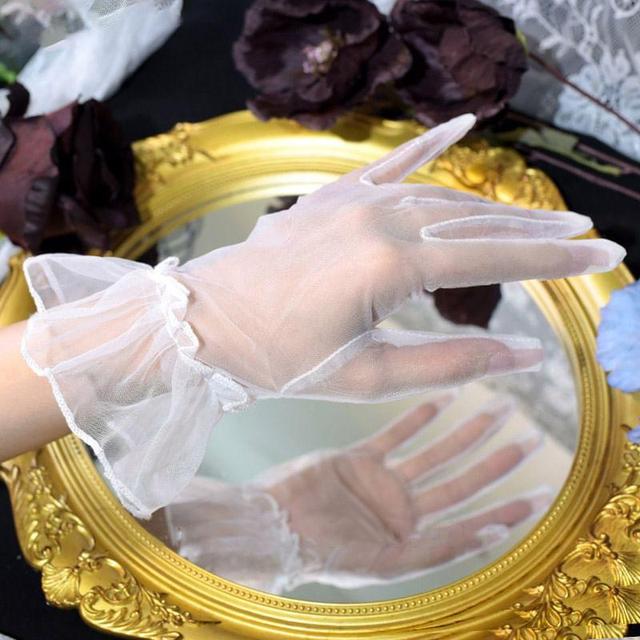 Sheer Mesh Ruffle Trim Gloves Product Image