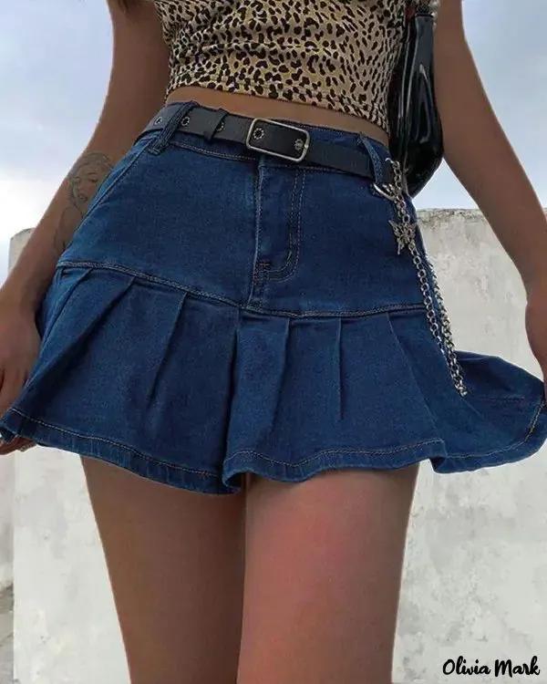 Olivia Mark – Frill Hem Zip Fly Denim Shorts Product Image