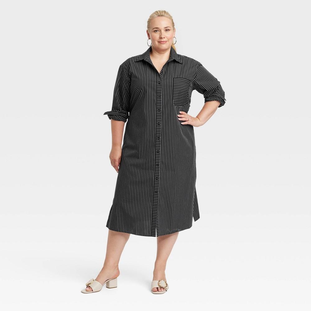 Womens Versatile Long Sleeve Midi Shirtdress - A New Day Striped Product Image