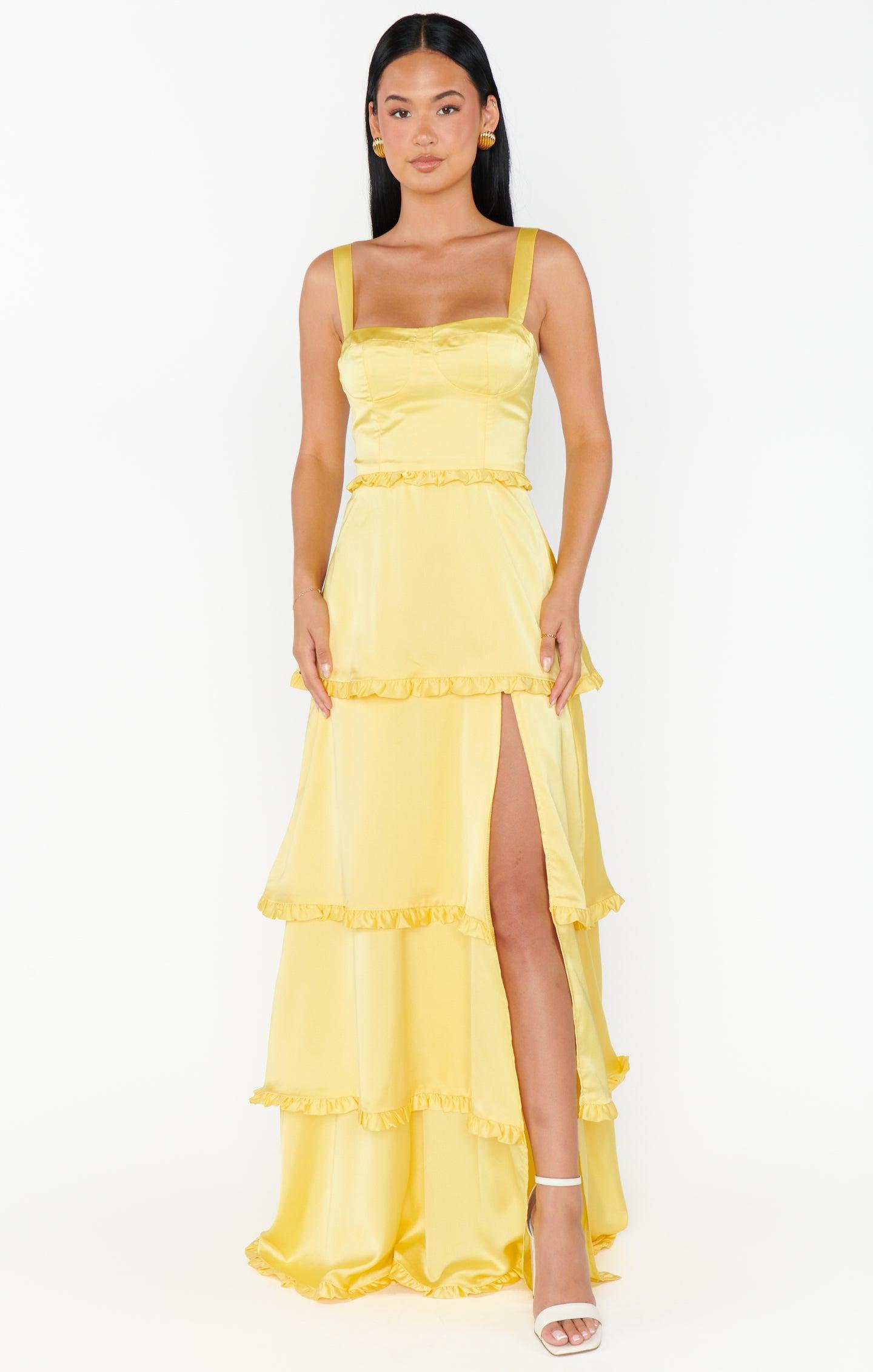 Lady Corset Dress ~ Yellow Luxe Satin Product Image