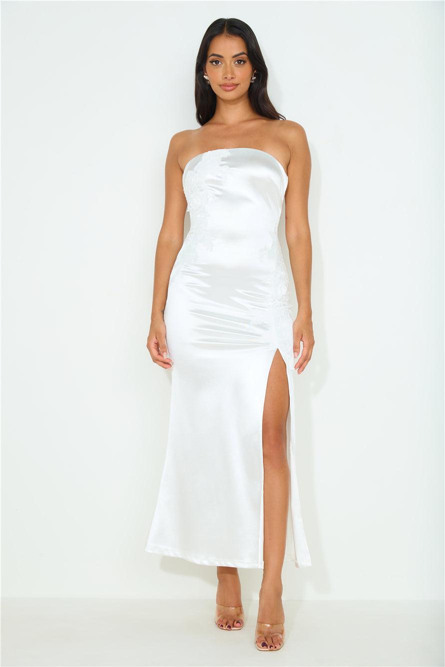 Opal Light Strapless Satin Maxi Dress White Product Image