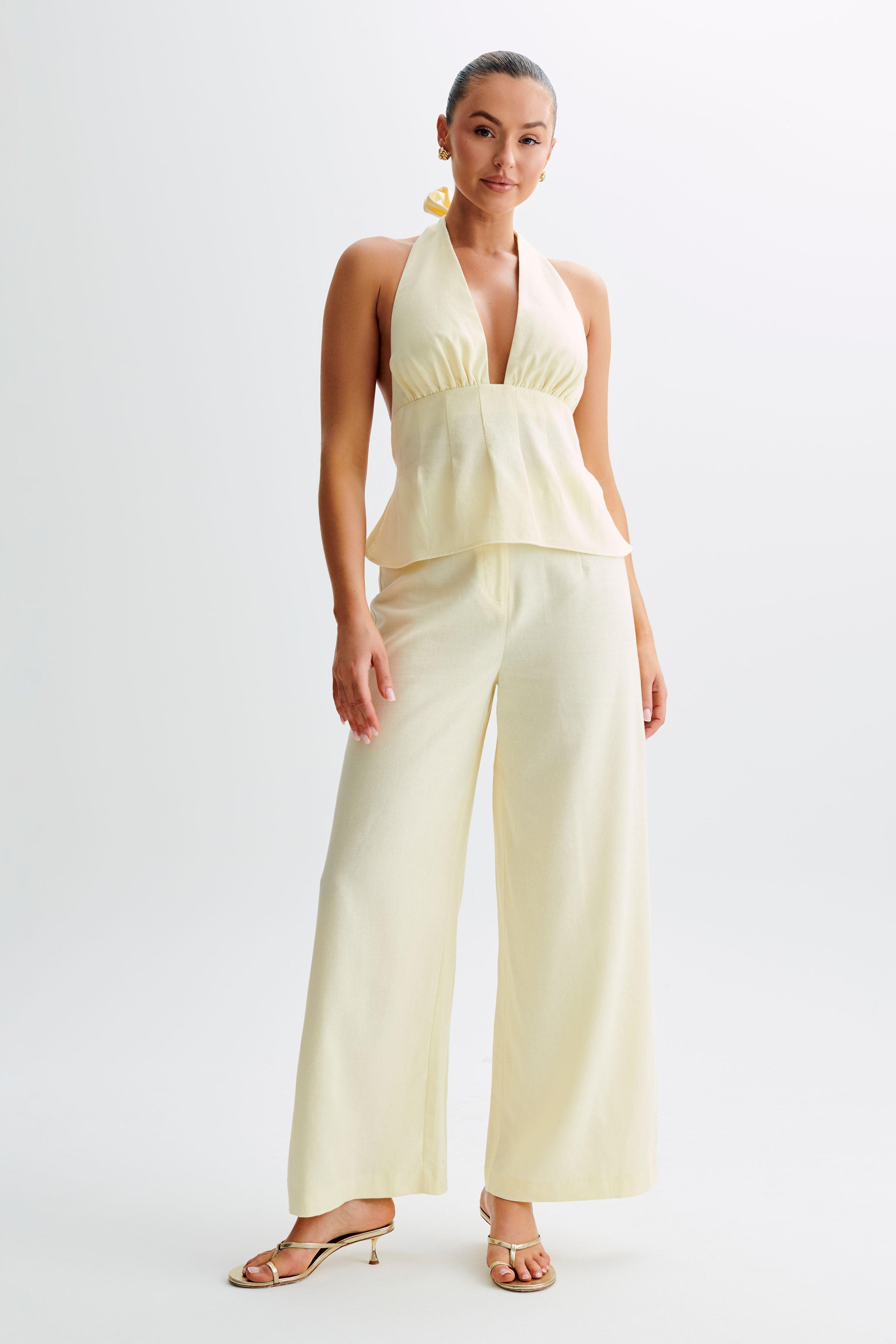 Franca Linen Wide Leg Pant - Lemon Sherbet Product Image