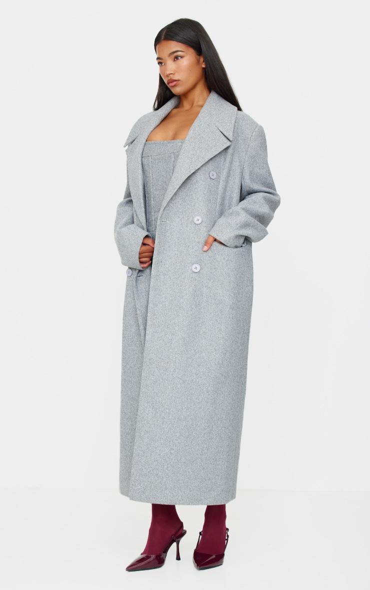 Grey Wool Look Double Breasted Oversized Maxi Coat Product Image