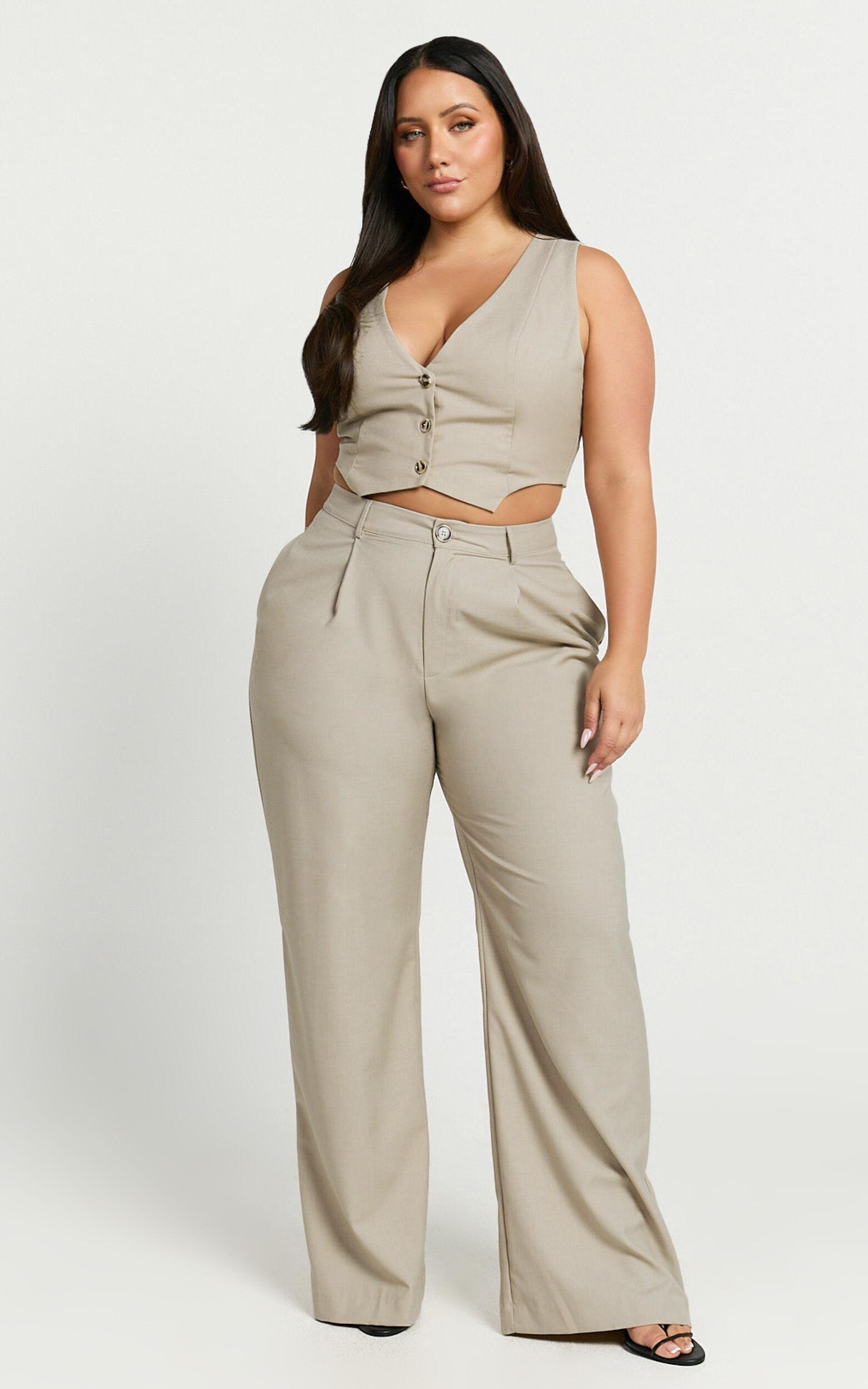 Izara Vest - V Neck Button Up Cropped Vest in Oatmeal Product Image