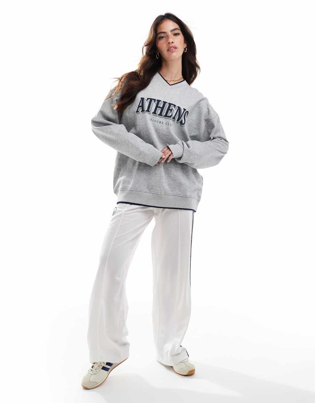 Cotton On classic crew sweatshirt in gray with Athens graphic Product Image