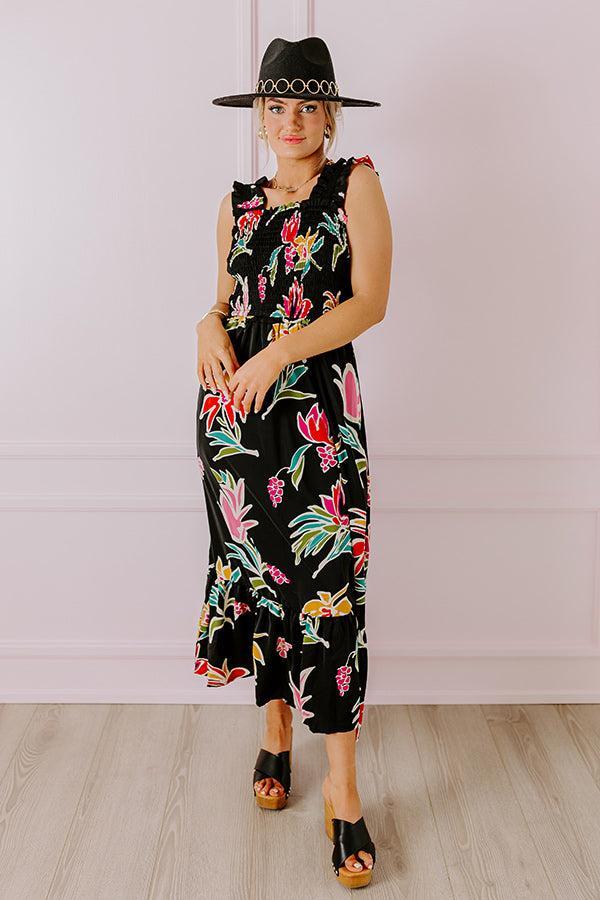 Happy Blooms Smocked Midi in Black Product Image