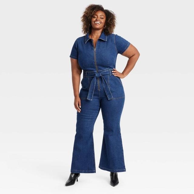 Womens Short Sleeve Jumpsuit - Ava & Viv Dark Wash 22 Product Image