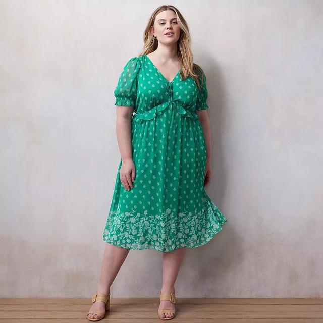 Plus Size LC Lauren Conrad Floral Print Chiffon Tie Front V-Neck Midi Dress, Womens Turquoise Briar Swirl Product Image