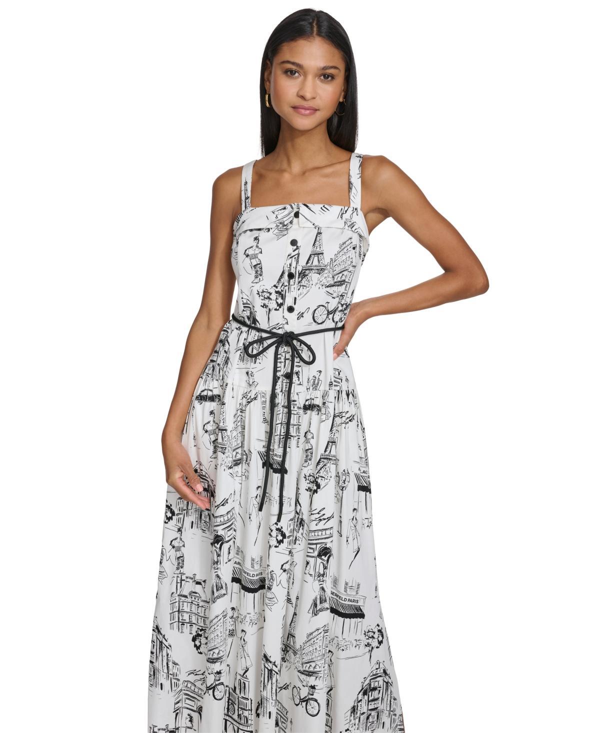 Karl Lagerfeld Paris Womens Printed Square-Neck Midi Dress - Sft Wt Product Image