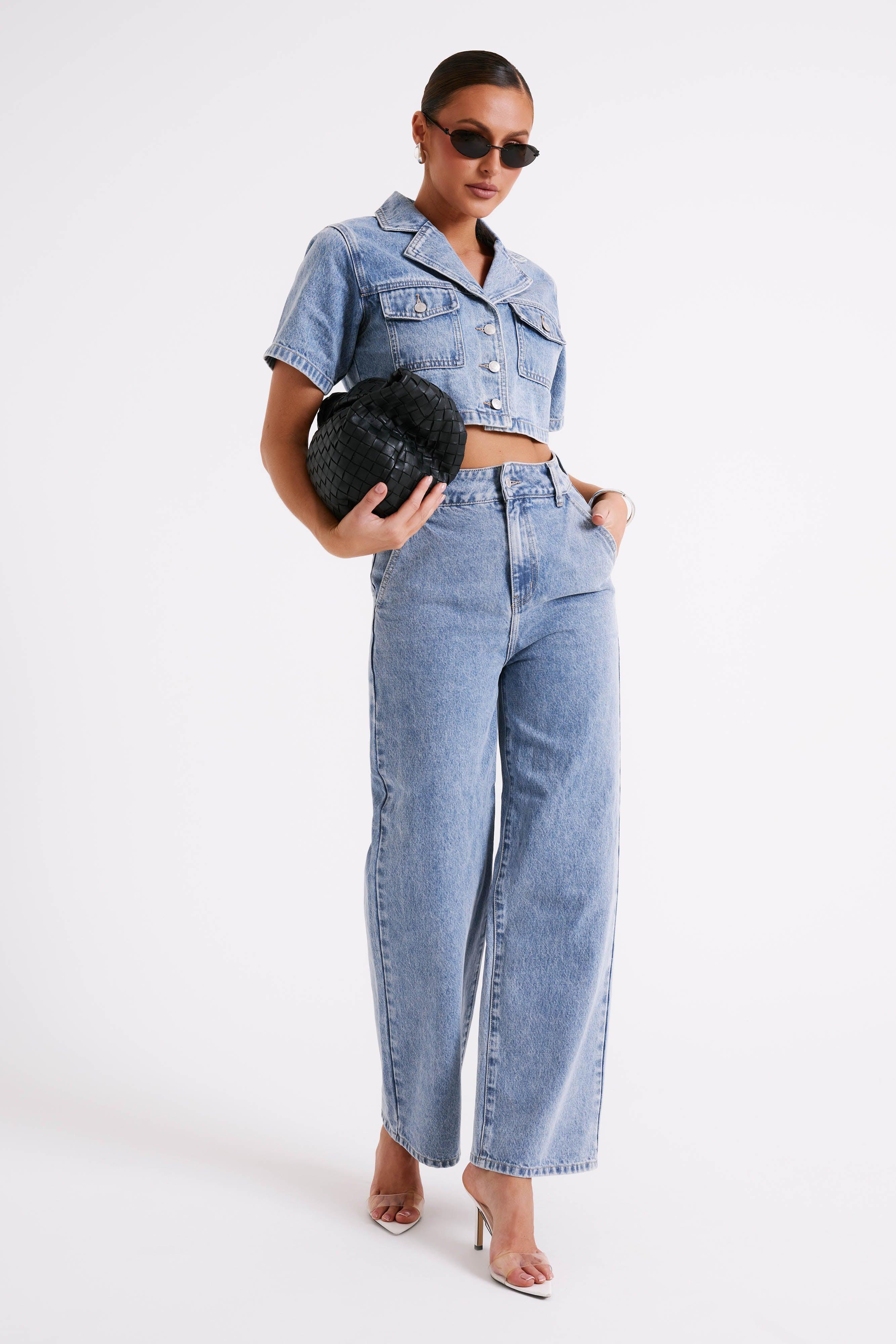 Annabelle Denim Crop Shirt - Vintage Blue Product Image