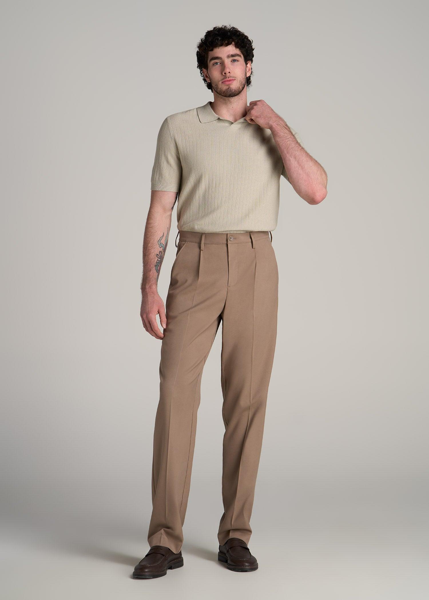 Tall Men's Relaxed Pleated Trouser in Dark Sand Male Product Image