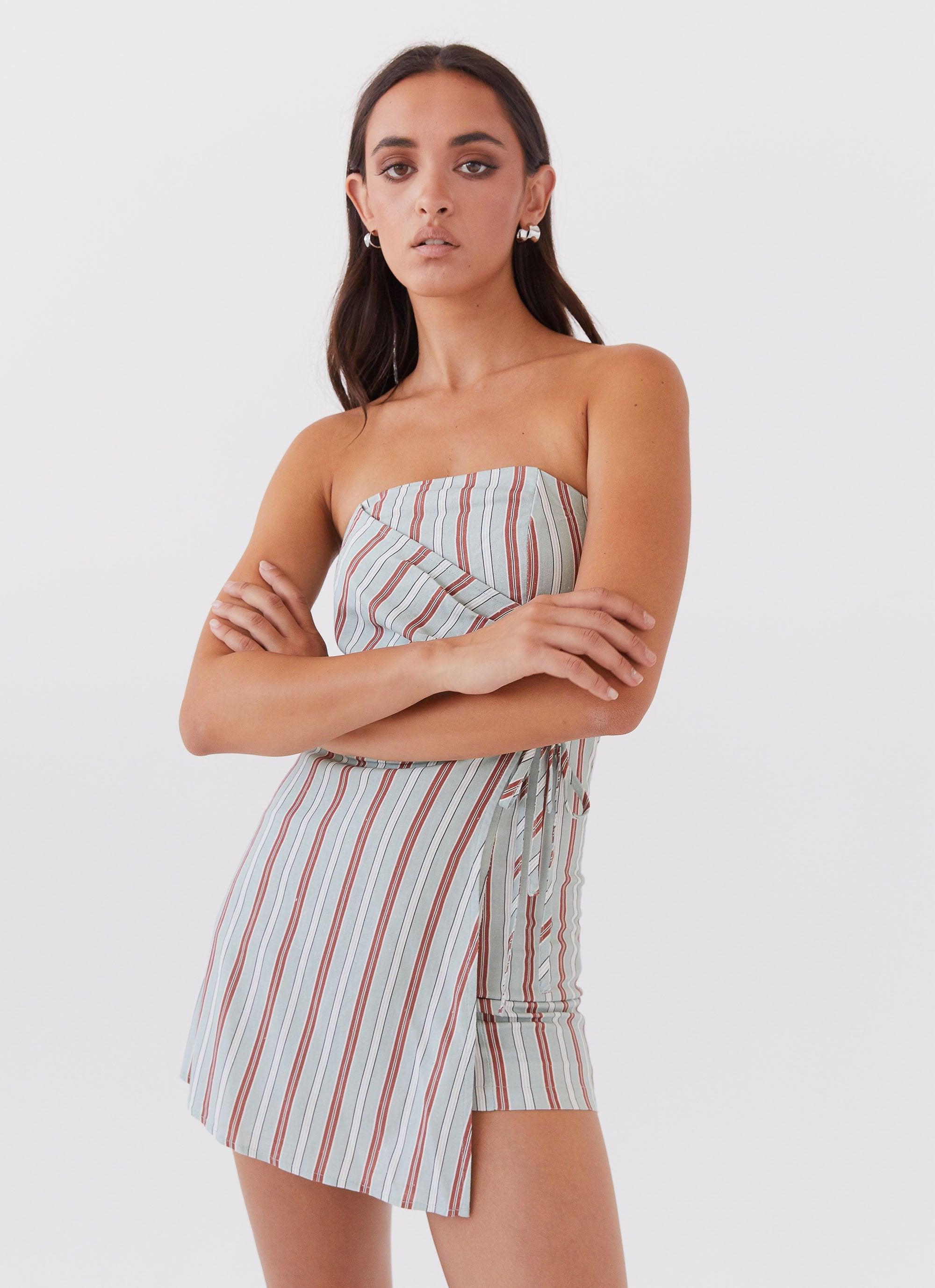 Lavinia Linen Tube Mini Dress - Coastal Stripe Product Image