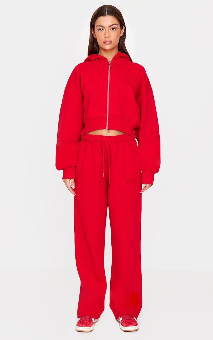 PRETTYLITTLETHING Red Borg Graphic Wide Leg Sweatpants Product Image