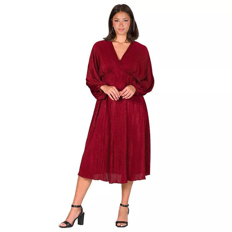 Womens 24Seven Comfort Apparel V-Neck Empire Waist Bishop Sleeve Midi Dress product image