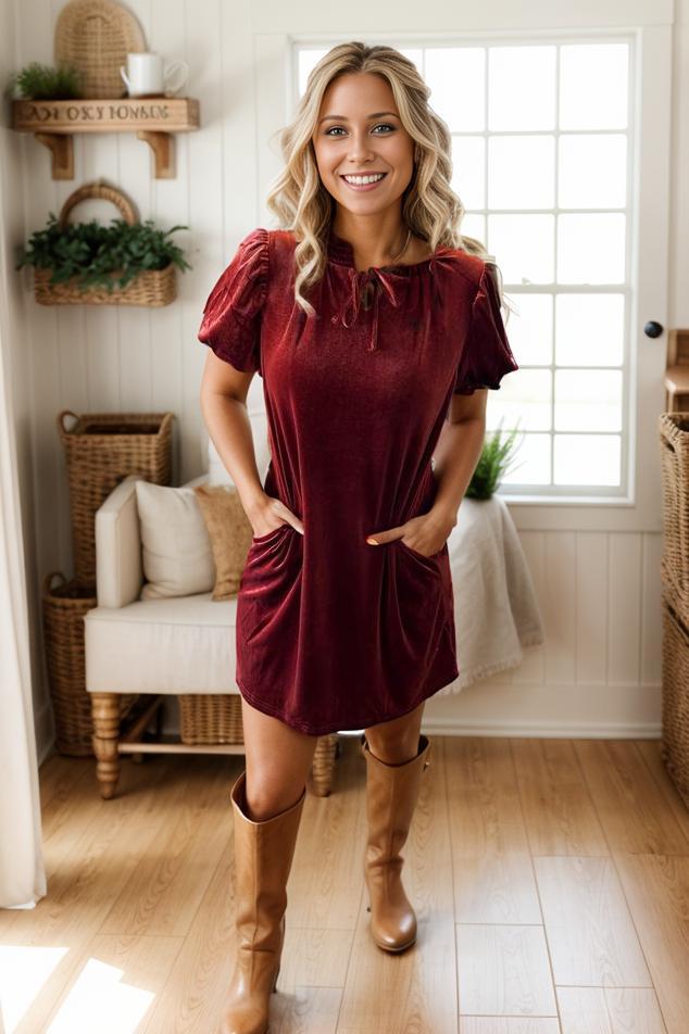 Cinnamon Velvet Pocket Mini Dress Product Image