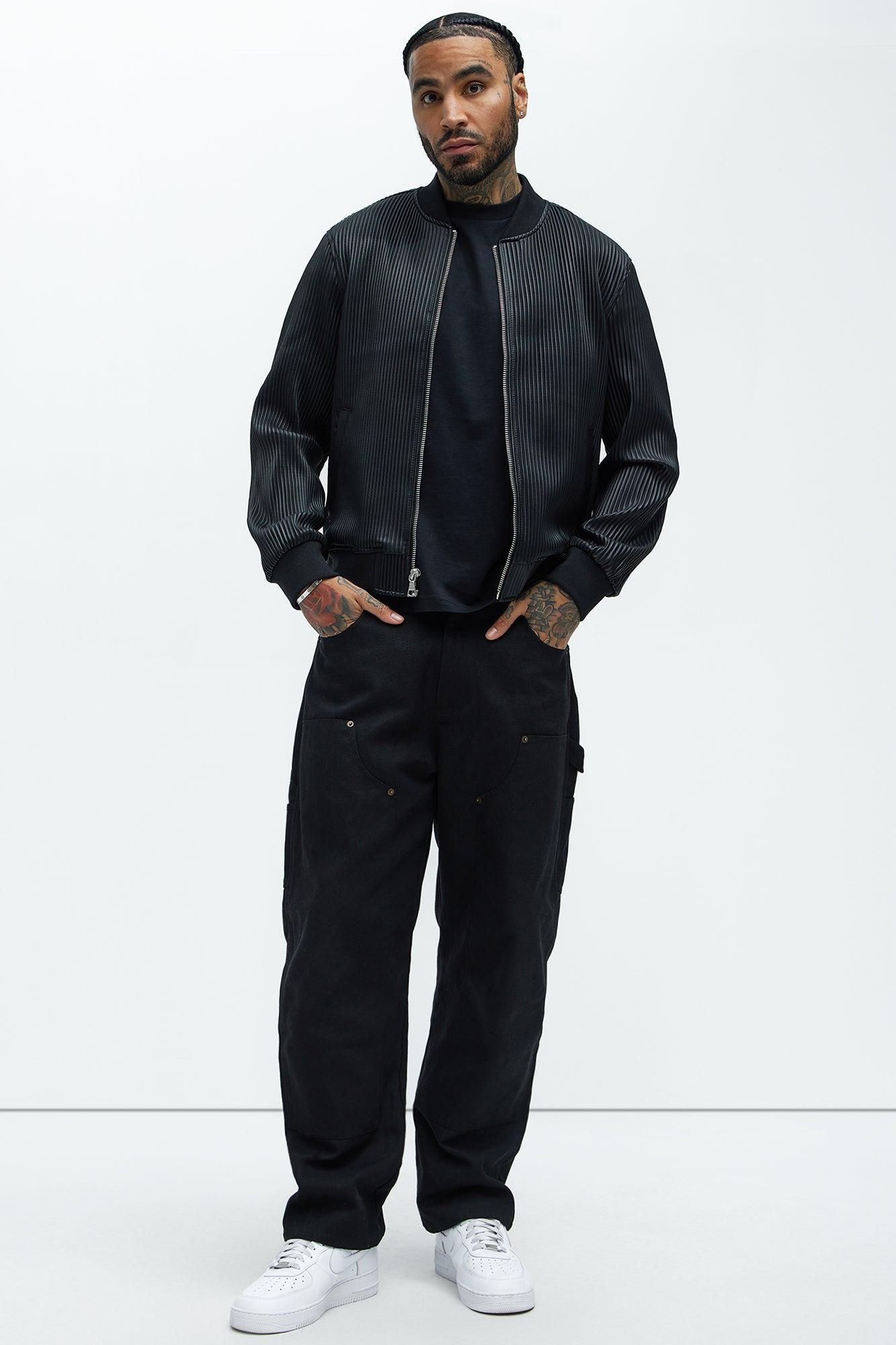 Gordon Faux Leather Bomber Jacket - Black Product Image