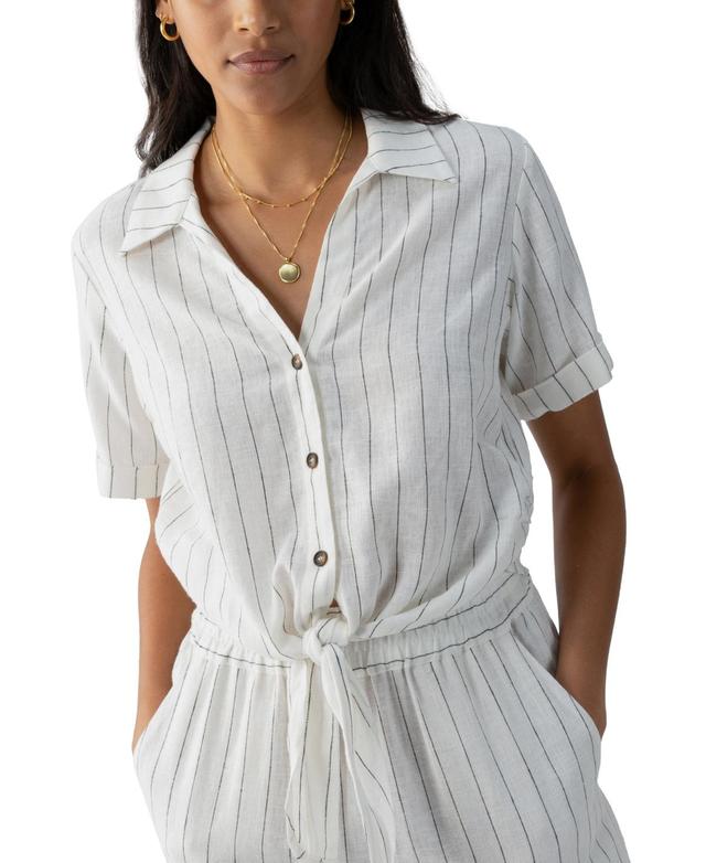 Women's Ocean Striped Button-Front Tie-Hem Shirt Product Image