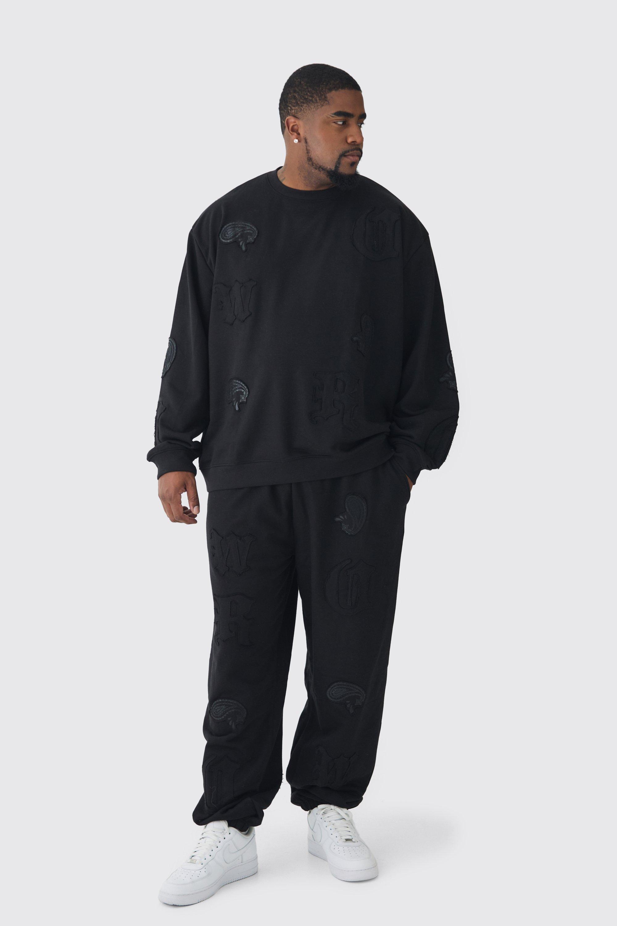 Plus Oversized Applique Sweater & Relaxed Sweatpants Tracksuit | boohooMAN USA Product Image