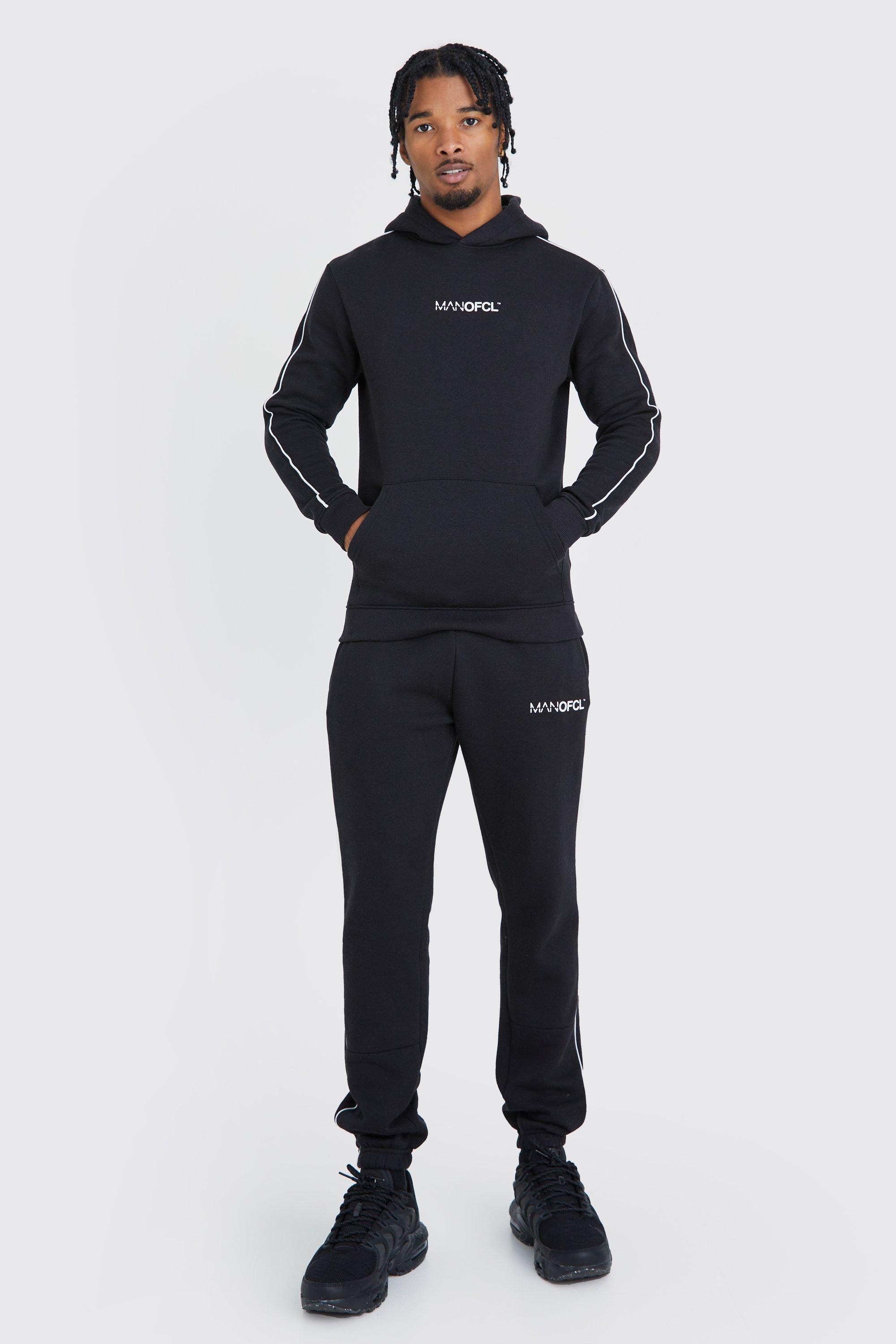 Mens Black Muscle Fit Ofcl Man Hooded Tracksuit, Black product image