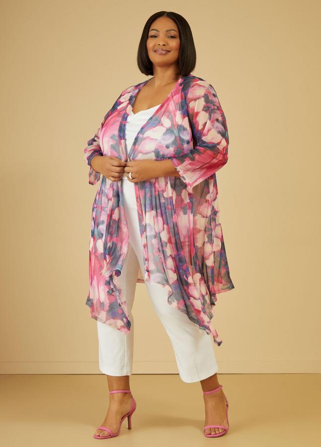 Plus Size Watercolor Print Mesh Duster Ashley Stewart Product Image