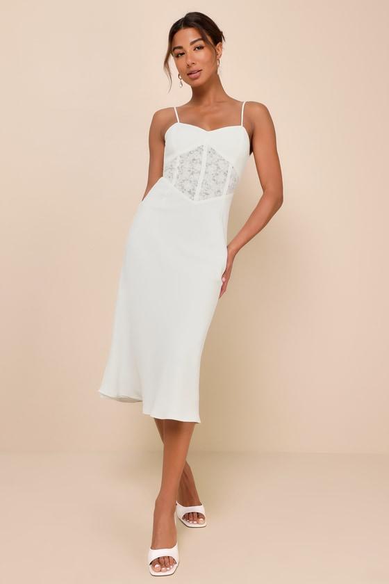 Muse Behavior White Lace Bustier Sleeveless Midi Dress Product Image